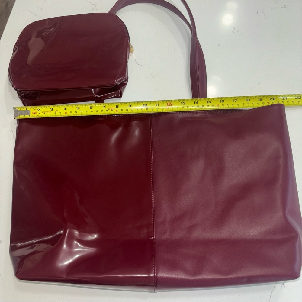 Burgundy Leather Tote Bag with Pouch - Picture 3 of 8